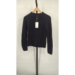 Quince Womens Mongolian Cashmere Fisherman Crewneck Sweater Black Sleeved Top S